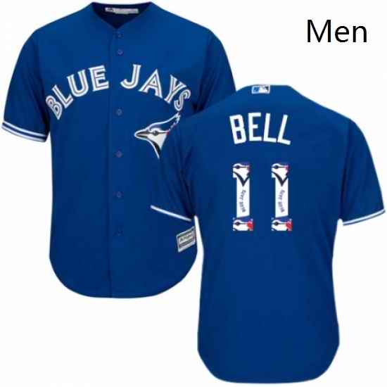 Mens Majestic Toronto Blue Jays 11 George Bell Authentic Blue Team Logo Fashion MLB Jersey